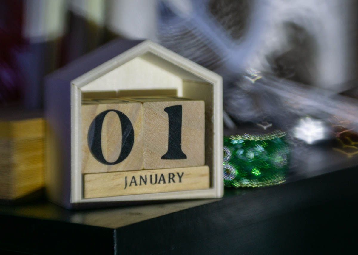 New Year Day calendar date wooden